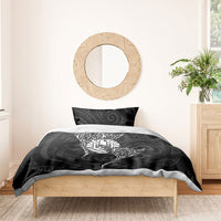 French Polynesia Manta Ray Tattoo Bedding Set Tahiti Hahalua Turtle Shark Black Color