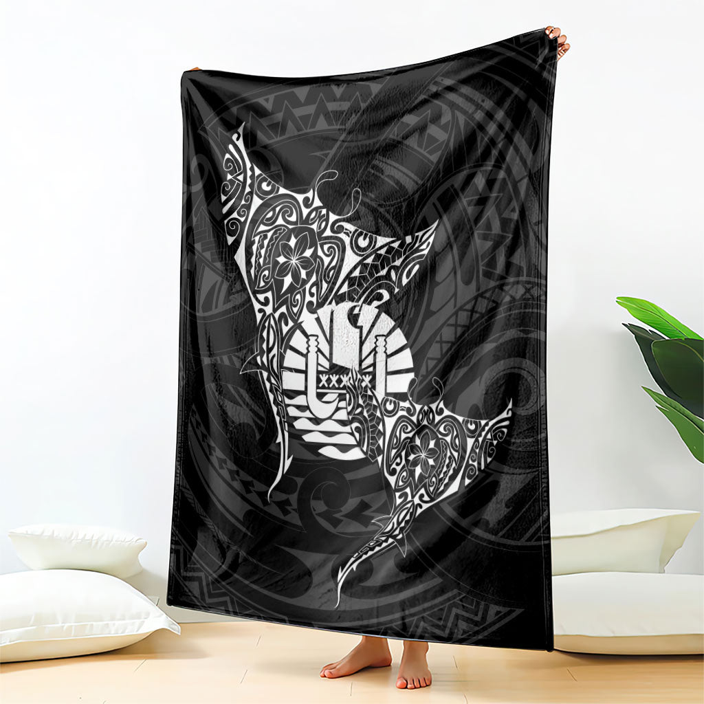 French Polynesia Manta Ray Tattoo Blanket Tahiti Hahalua Turtle Shark Black Color LT14 - Polynesian Pride
