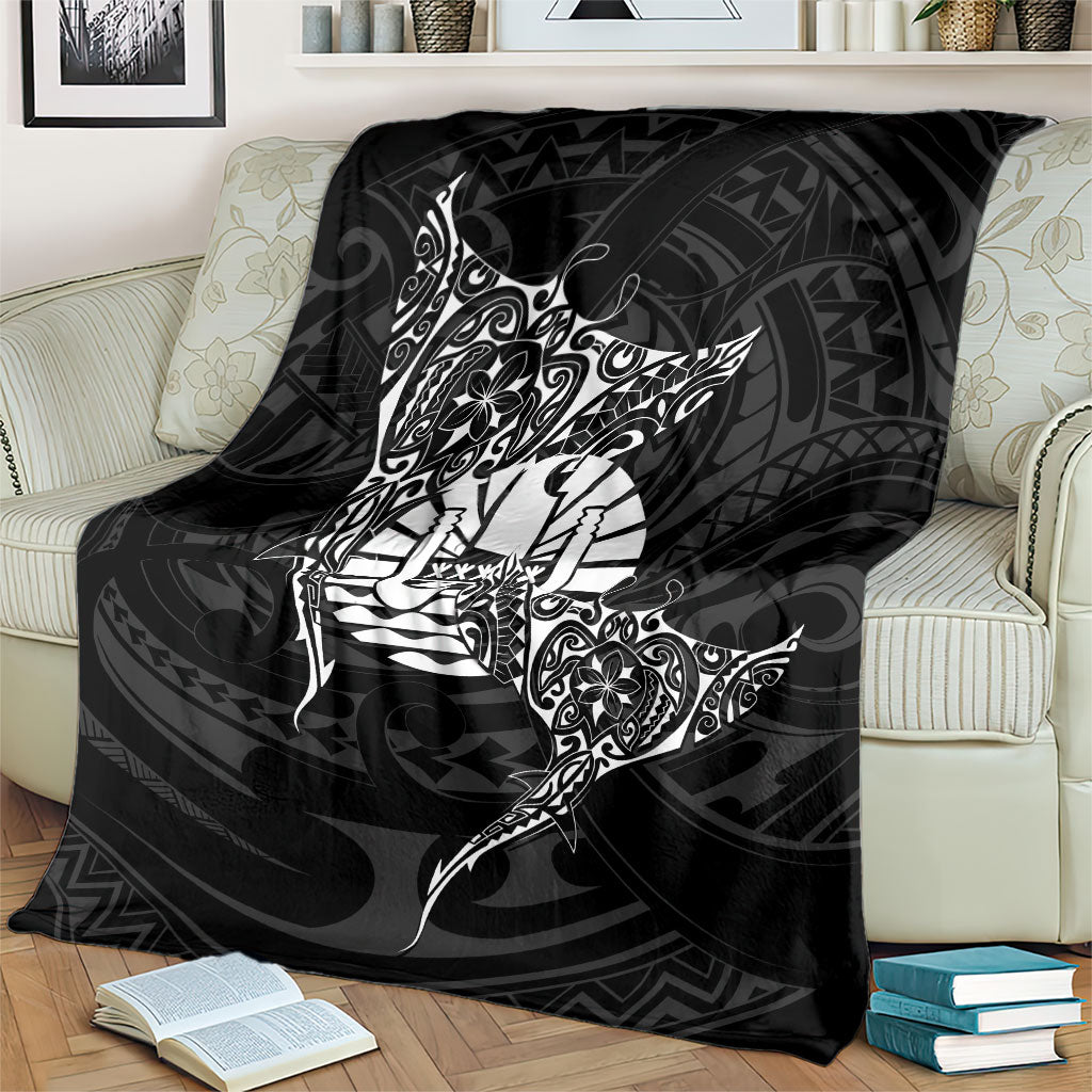 French Polynesia Manta Ray Tattoo Blanket Tahiti Hahalua Turtle Shark Black Color LT14 - Polynesian Pride