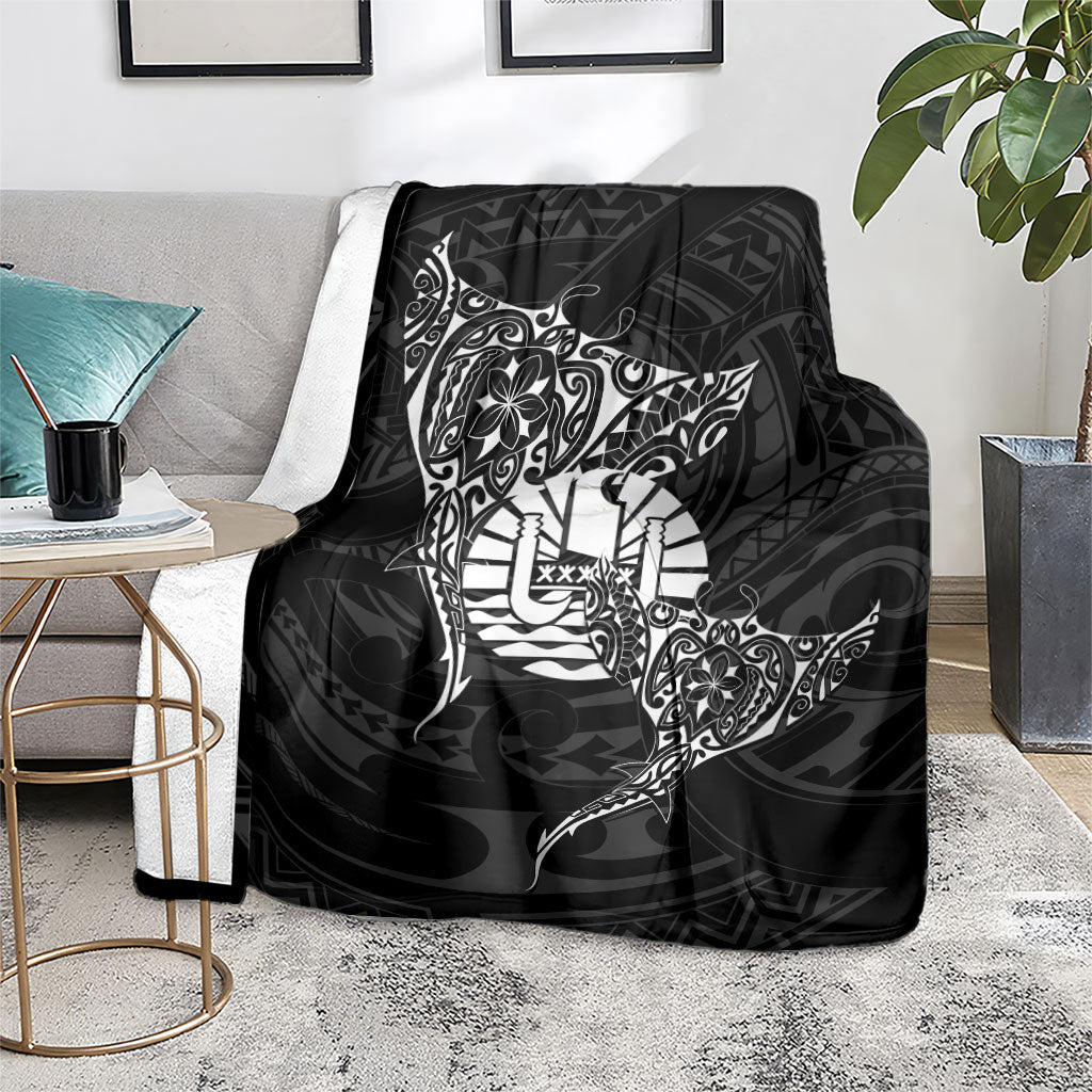 French Polynesia Manta Ray Tattoo Blanket Tahiti Hahalua Turtle Shark Black Color LT14 - Polynesian Pride