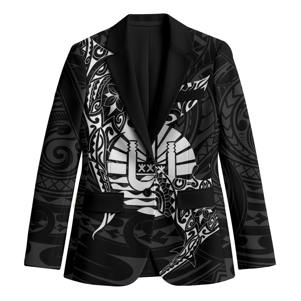 French Polynesia Manta Ray Tattoo Blazer Tahiti Hahalua Turtle Shark Black Color