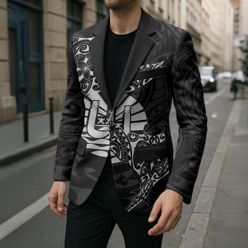 French Polynesia Manta Ray Tattoo Blazer Tahiti Hahalua Turtle Shark Black Color LT14 - Polynesian Pride
