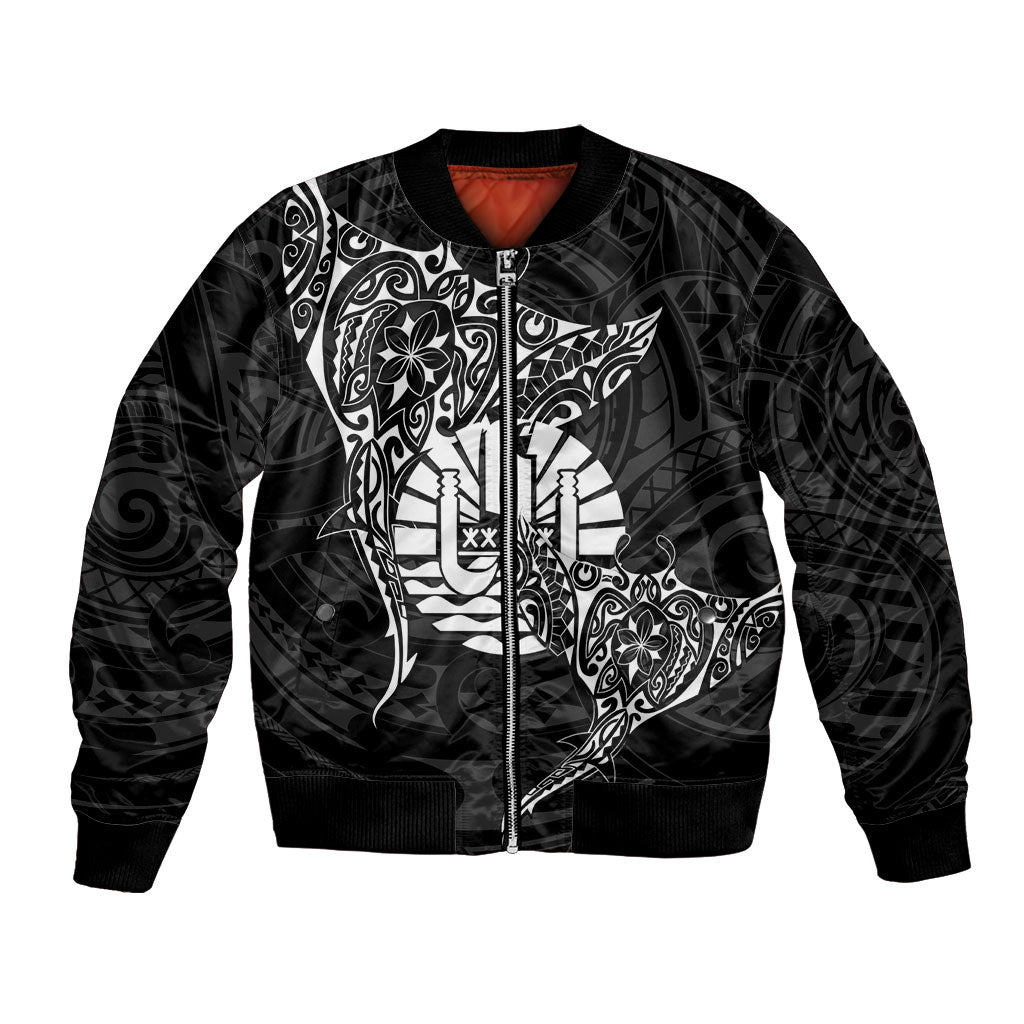 French Polynesia Manta Ray Tattoo Bomber Jacket Tahiti Hahalua Turtle Shark Black Color LT14 Unisex Black - Polynesian Pride