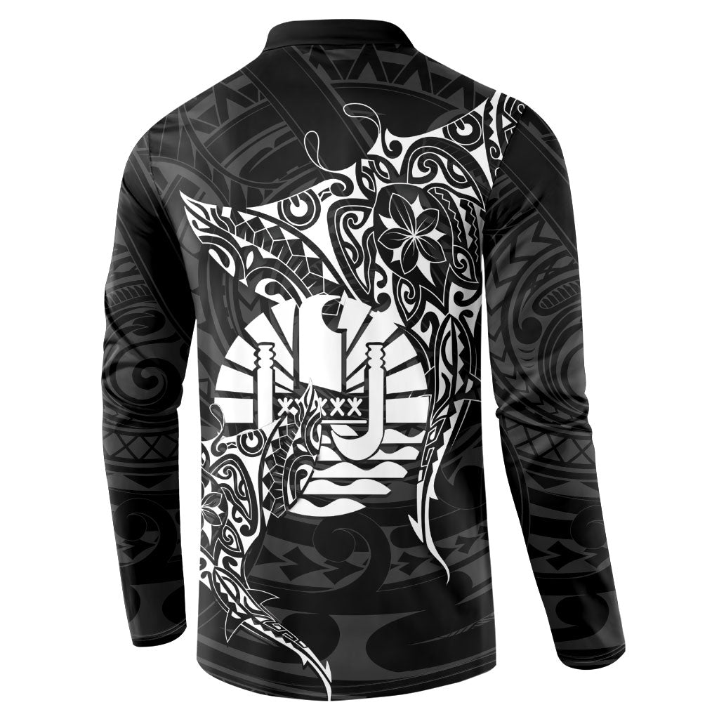 French Polynesia Manta Ray Tattoo Button Sweatshirt Tahiti Hahalua Turtle Shark Black Color LT14 - Polynesian Pride