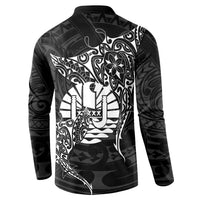 French Polynesia Manta Ray Tattoo Button Sweatshirt Tahiti Hahalua Turtle Shark Black Color LT14 - Polynesian Pride