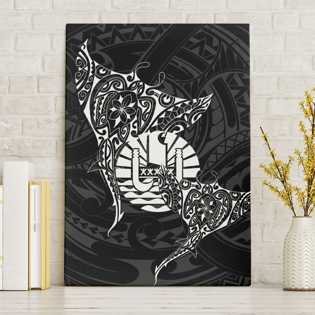 French Polynesia Manta Ray Tattoo Canvas Wall Art Tahiti Hahalua Turtle Shark Black Color LT14 Without Frame Black - Polynesian Pride