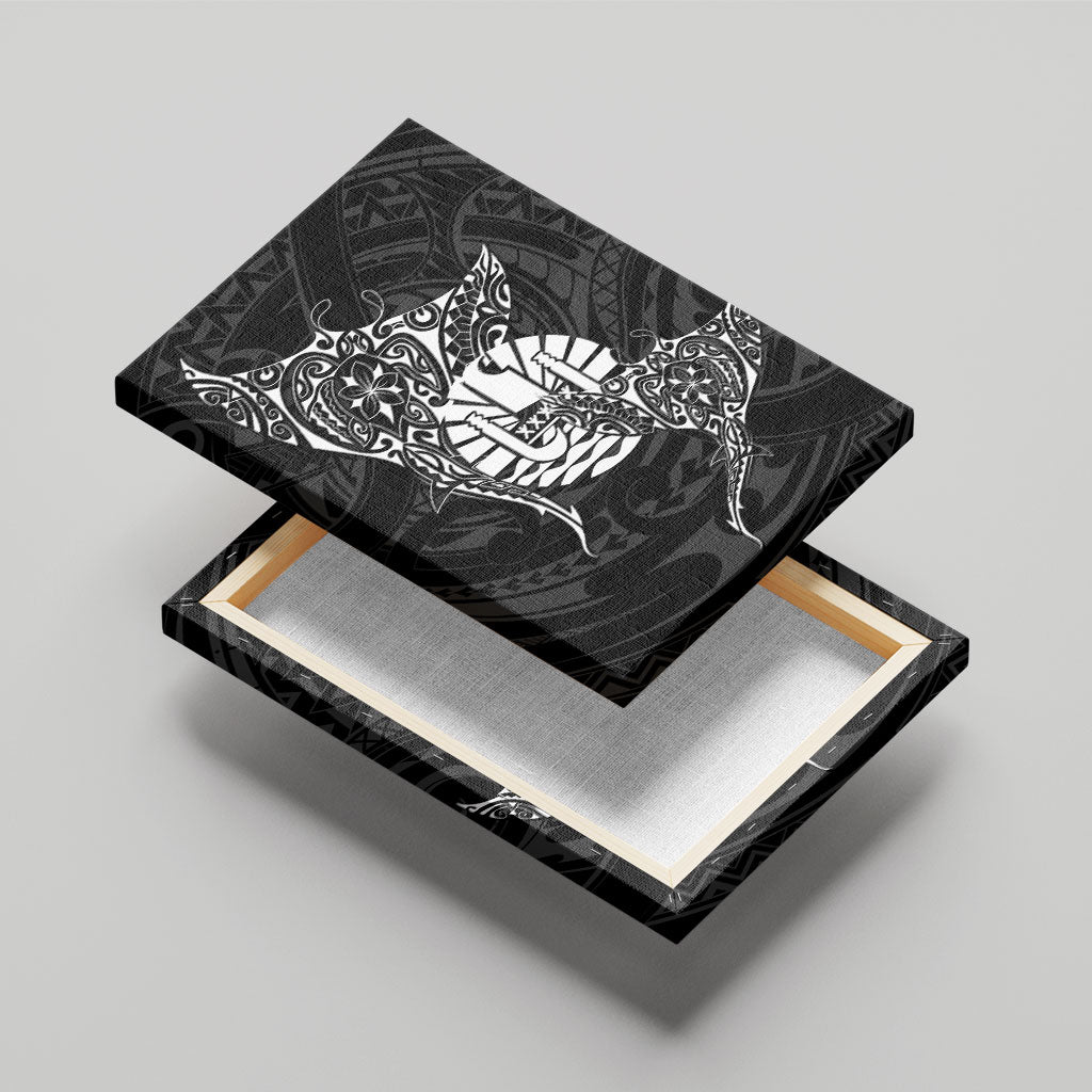 French Polynesia Manta Ray Tattoo Canvas Wall Art Tahiti Hahalua Turtle Shark Black Color LT14 - Polynesian Pride
