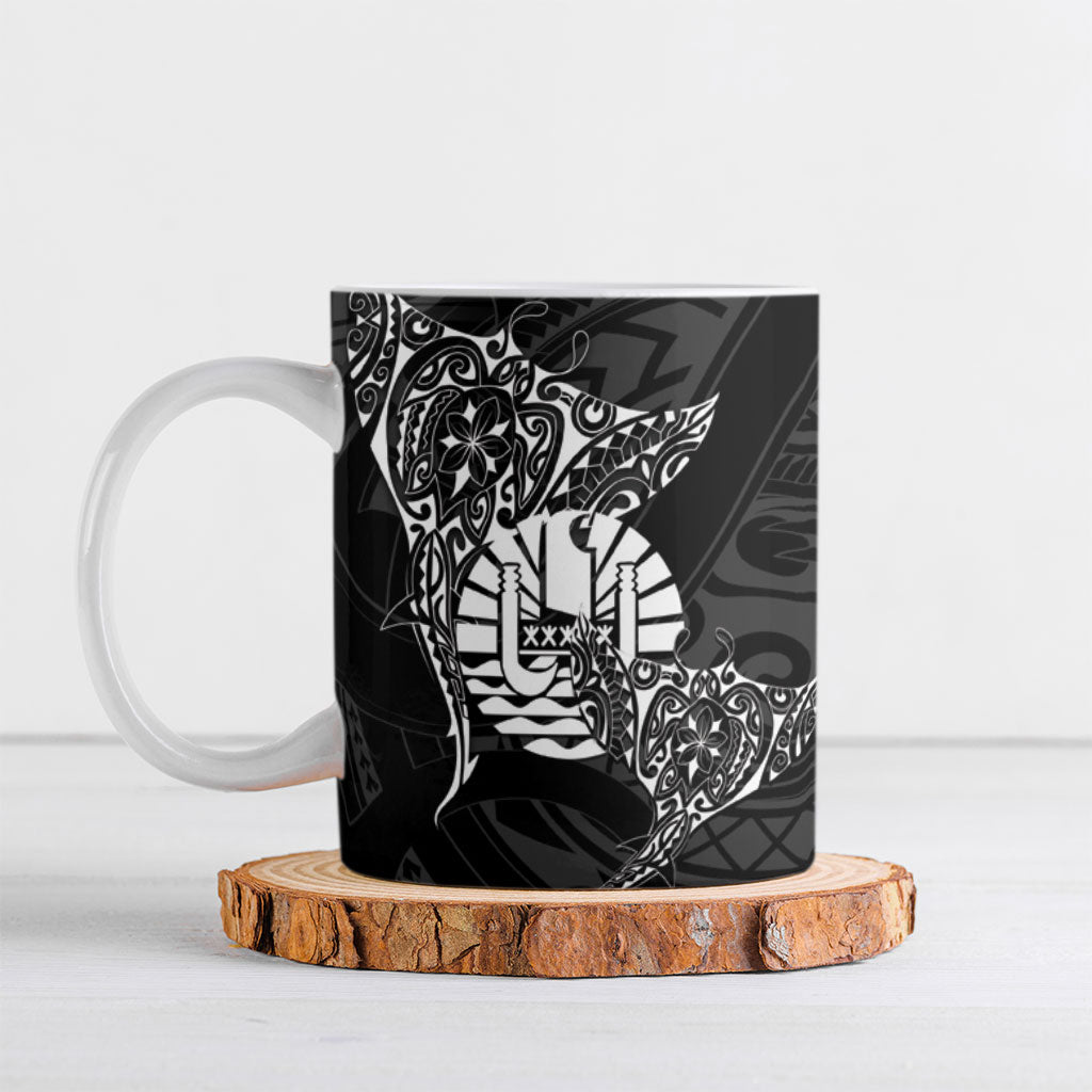 French Polynesia Manta Ray Tattoo Ceramic Mug Tahiti Hahalua Turtle Shark Black Color LT14 Black - Polynesian Pride