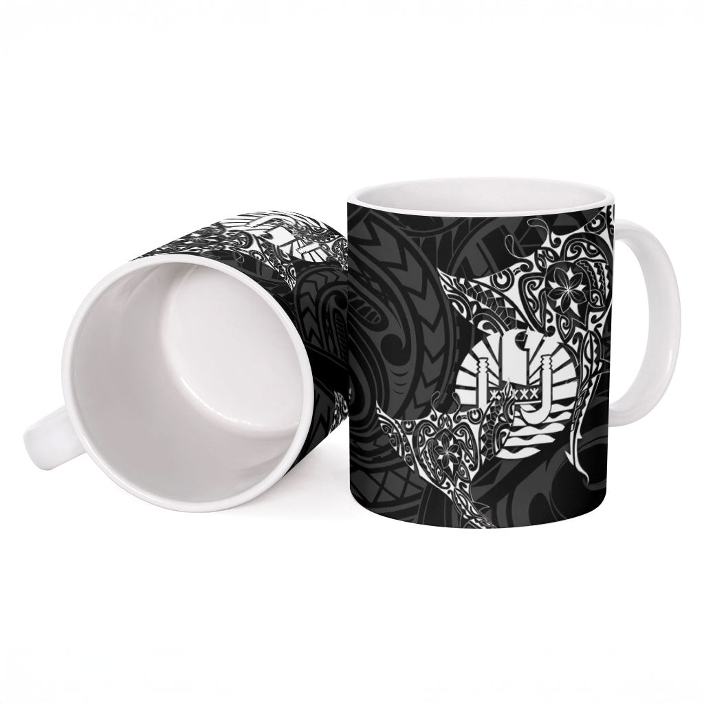 French Polynesia Manta Ray Tattoo Ceramic Mug Tahiti Hahalua Turtle Shark Black Color LT14 - Polynesian Pride