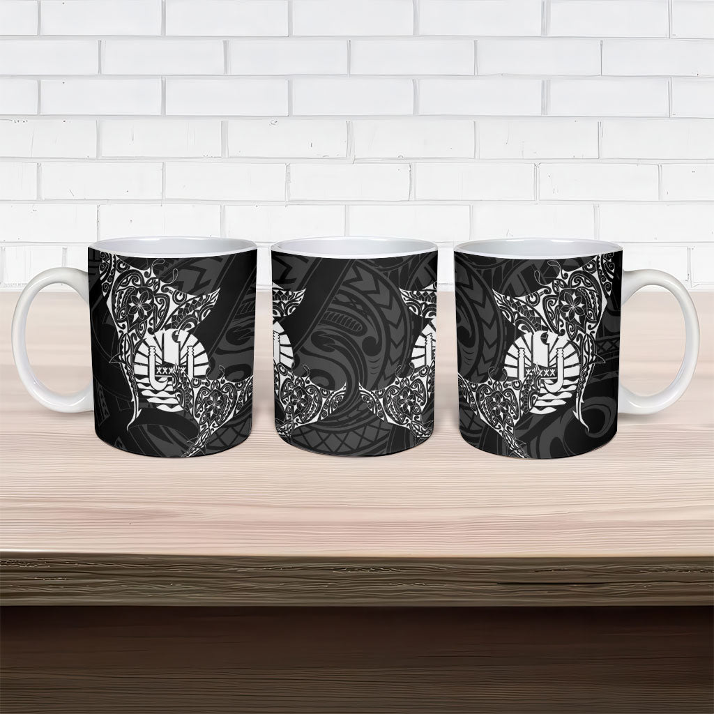 French Polynesia Manta Ray Tattoo Ceramic Mug Tahiti Hahalua Turtle Shark Black Color LT14 - Polynesian Pride