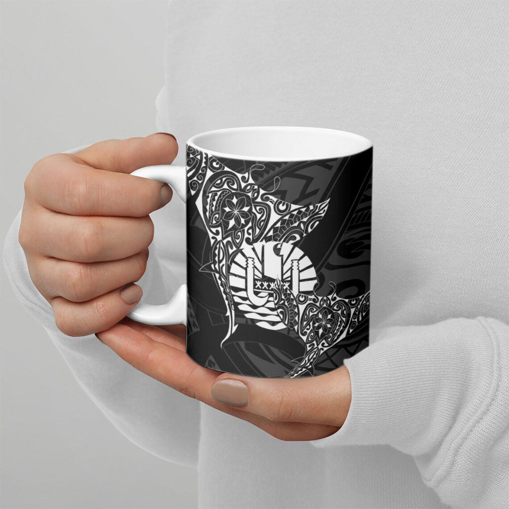 French Polynesia Manta Ray Tattoo Ceramic Mug Tahiti Hahalua Turtle Shark Black Color LT14 - Polynesian Pride