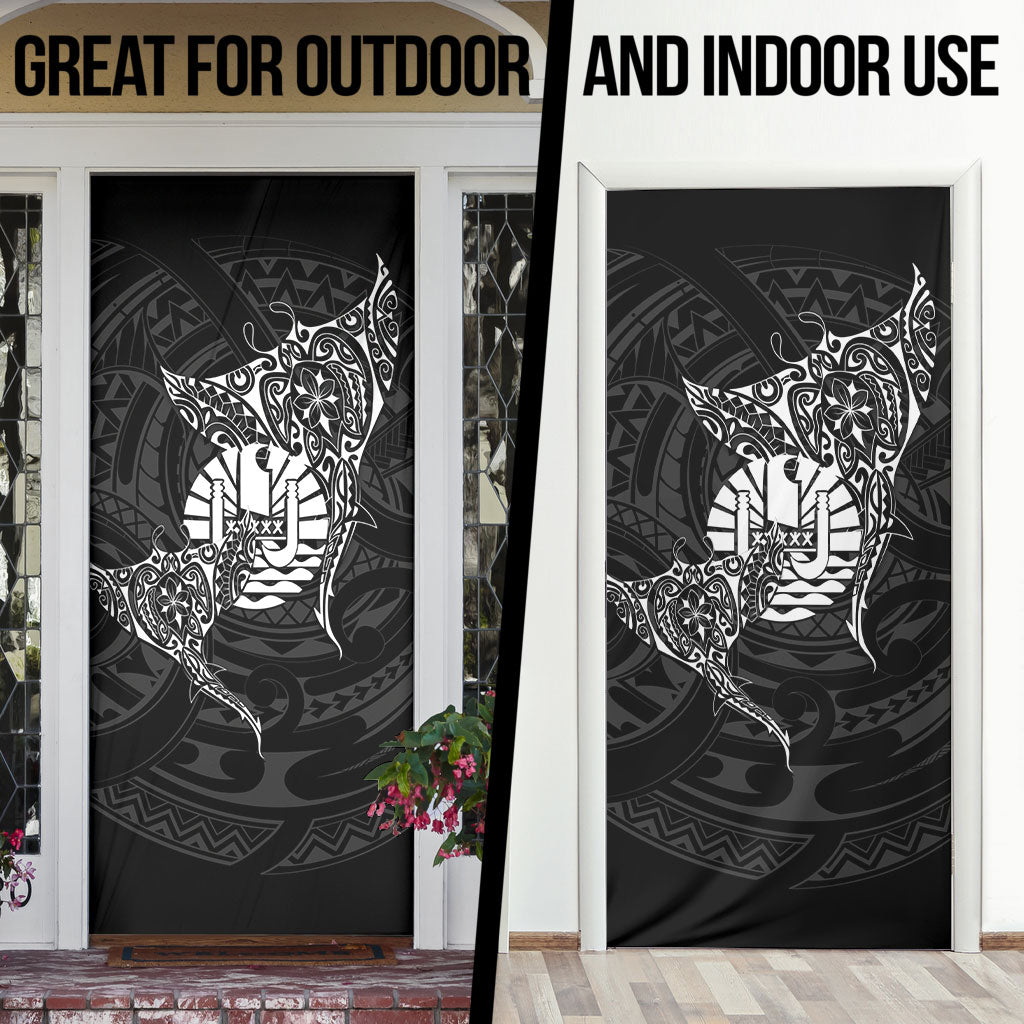 French Polynesia Manta Ray Tattoo Door Cover Tahiti Hahalua Turtle Shark Black Color LT14 - Polynesian Pride
