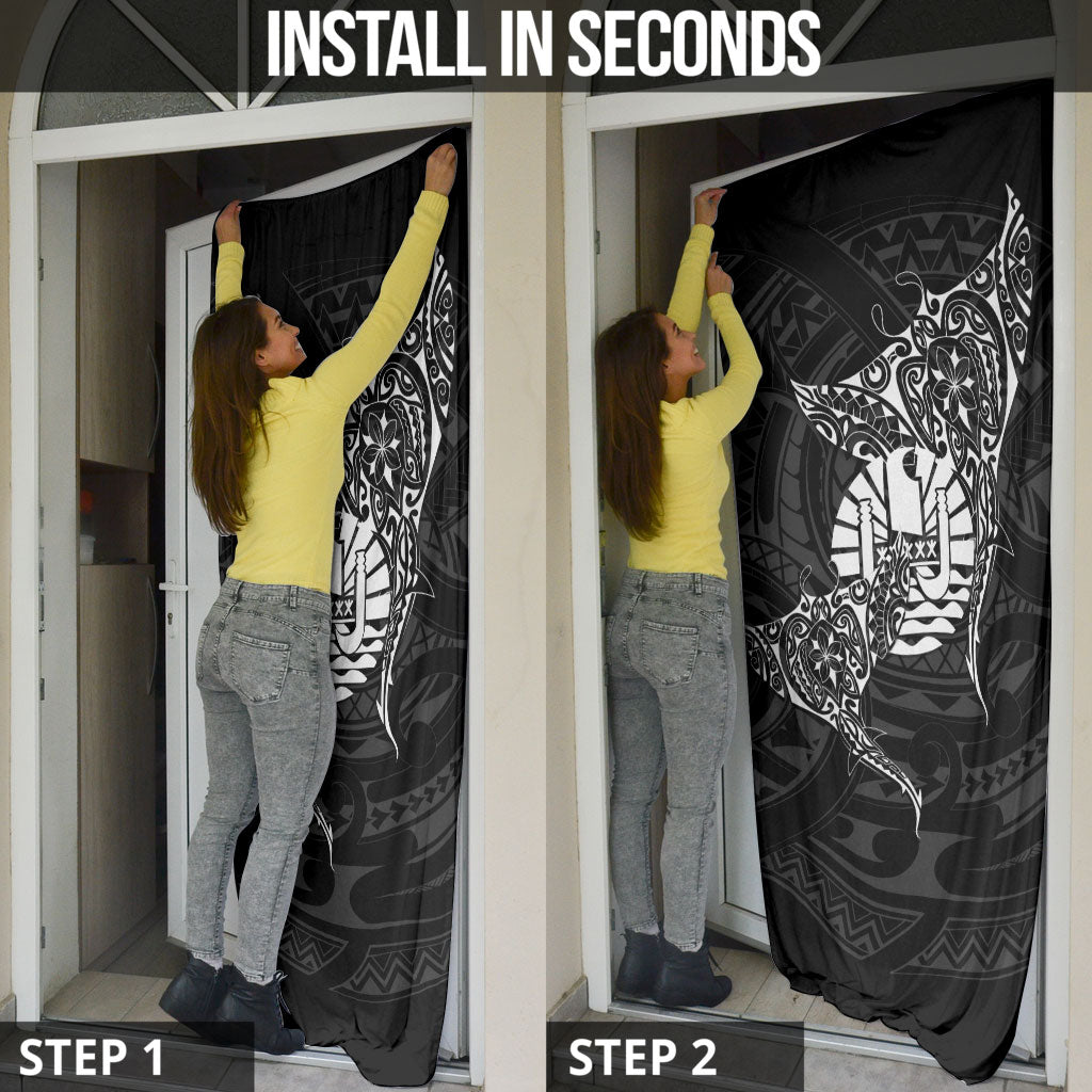 French Polynesia Manta Ray Tattoo Door Cover Tahiti Hahalua Turtle Shark Black Color LT14 - Polynesian Pride