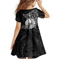 French Polynesia Manta Ray Tattoo Family Matching Long Sleeve Bodycon Dress and Hawaiian Shirt Tahiti Hahalua Turtle Shark Black Color