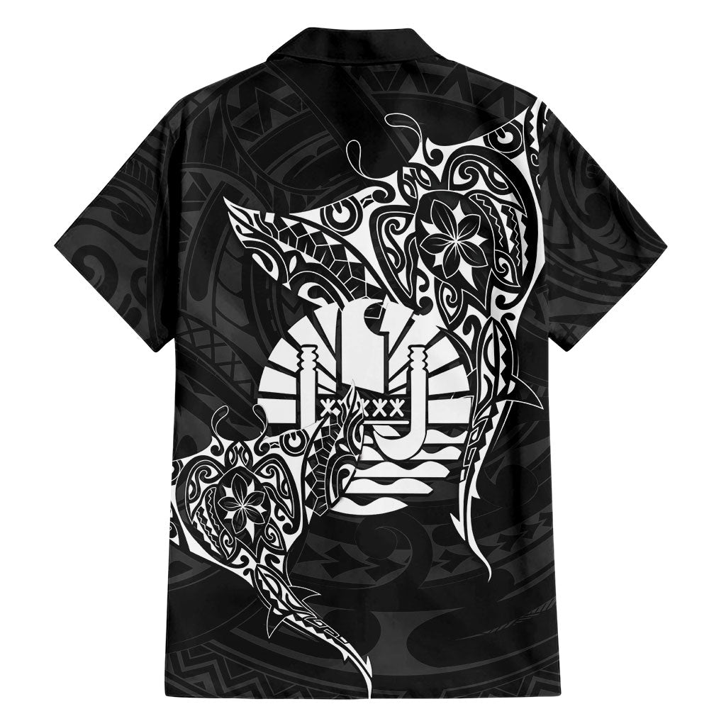 French Polynesia Manta Ray Tattoo Family Matching Mermaid Dress and Hawaiian Shirt Tahiti Hahalua Turtle Shark Black Color