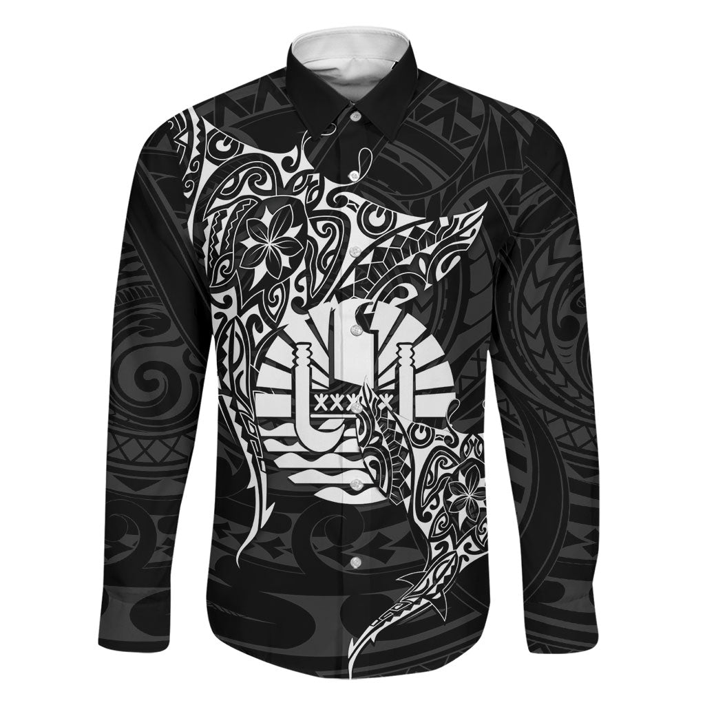 French Polynesia Manta Ray Tattoo Family Matching Mermaid Dress and Hawaiian Shirt Tahiti Hahalua Turtle Shark Black Color