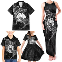 French Polynesia Manta Ray Tattoo Family Matching Tank Maxi Dress and Hawaiian Shirt Tahiti Hahalua Turtle Shark Black Color