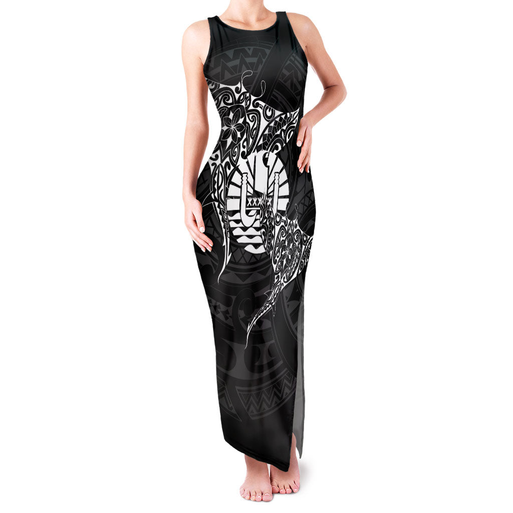 French Polynesia Manta Ray Tattoo Family Matching Tank Maxi Dress and Hawaiian Shirt Tahiti Hahalua Turtle Shark Black Color