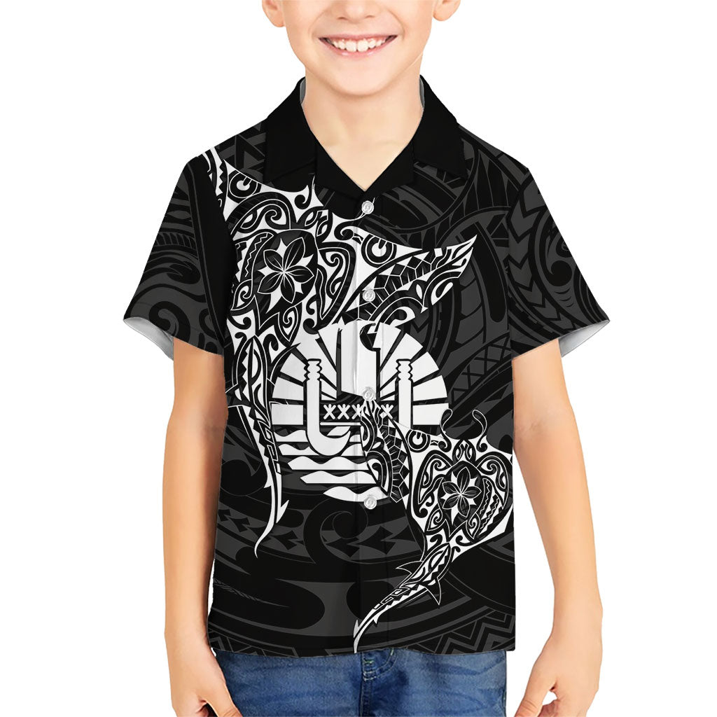 French Polynesia Manta Ray Tattoo Family Matching Tank Maxi Dress and Hawaiian Shirt Tahiti Hahalua Turtle Shark Black Color