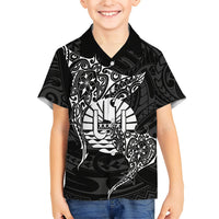 French Polynesia Manta Ray Tattoo Family Matching Tank Maxi Dress and Hawaiian Shirt Tahiti Hahalua Turtle Shark Black Color