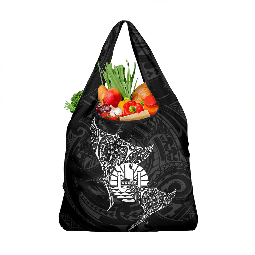 French Polynesia Manta Ray Tattoo Grocery Bag Tahiti Hahalua Turtle Shark Black Color LT14 1-pack One Size Black - Polynesian Pride