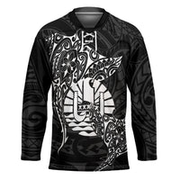 French Polynesia Manta Ray Tattoo Hockey Jersey Tahiti Hahalua Turtle Shark Black Color LT14 Unisex Black - Polynesian Pride