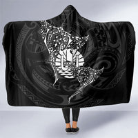 French Polynesia Manta Ray Tattoo Hooded Blanket Tahiti Hahalua Turtle Shark Black Color LT14 One Size Black - Polynesian Pride