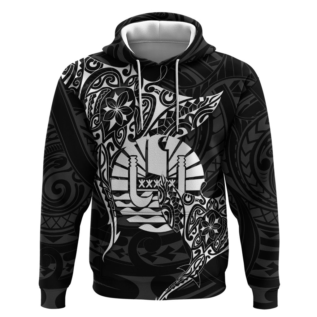French Polynesia Manta Ray Tattoo Hoodie Tahiti Hahalua Turtle Shark Black Color
