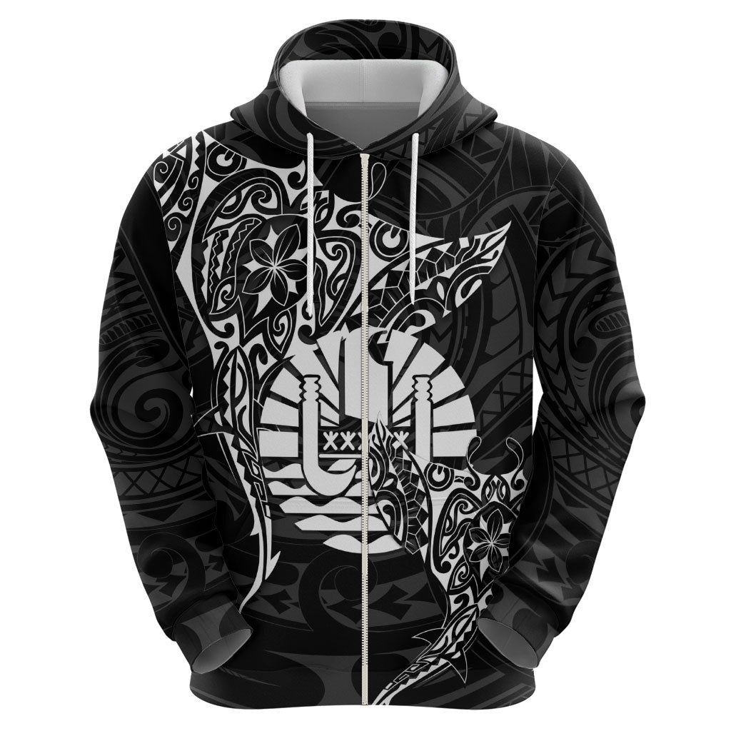 French Polynesia Manta Ray Tattoo Hoodie Tahiti Hahalua Turtle Shark Black Color