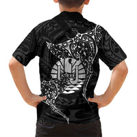 French Polynesia Manta Ray Tattoo Kid Hawaiian Shirt Tahiti Hahalua Turtle Shark Black Color