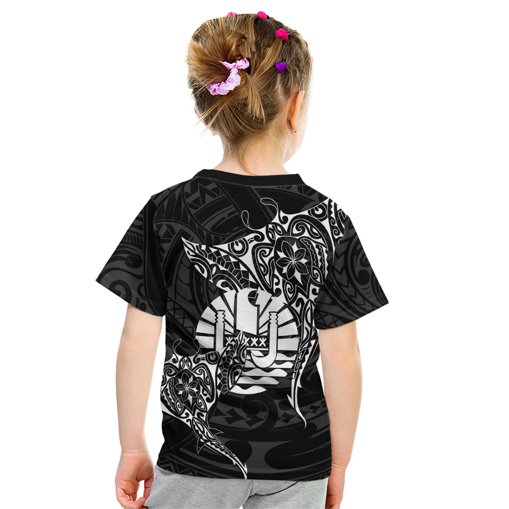 French Polynesia Manta Ray Tattoo Kid T Shirt Tahiti Hahalua Turtle Shark Black Color LT14 - Polynesian Pride