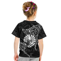 French Polynesia Manta Ray Tattoo Kid T Shirt Tahiti Hahalua Turtle Shark Black Color LT14 - Polynesian Pride