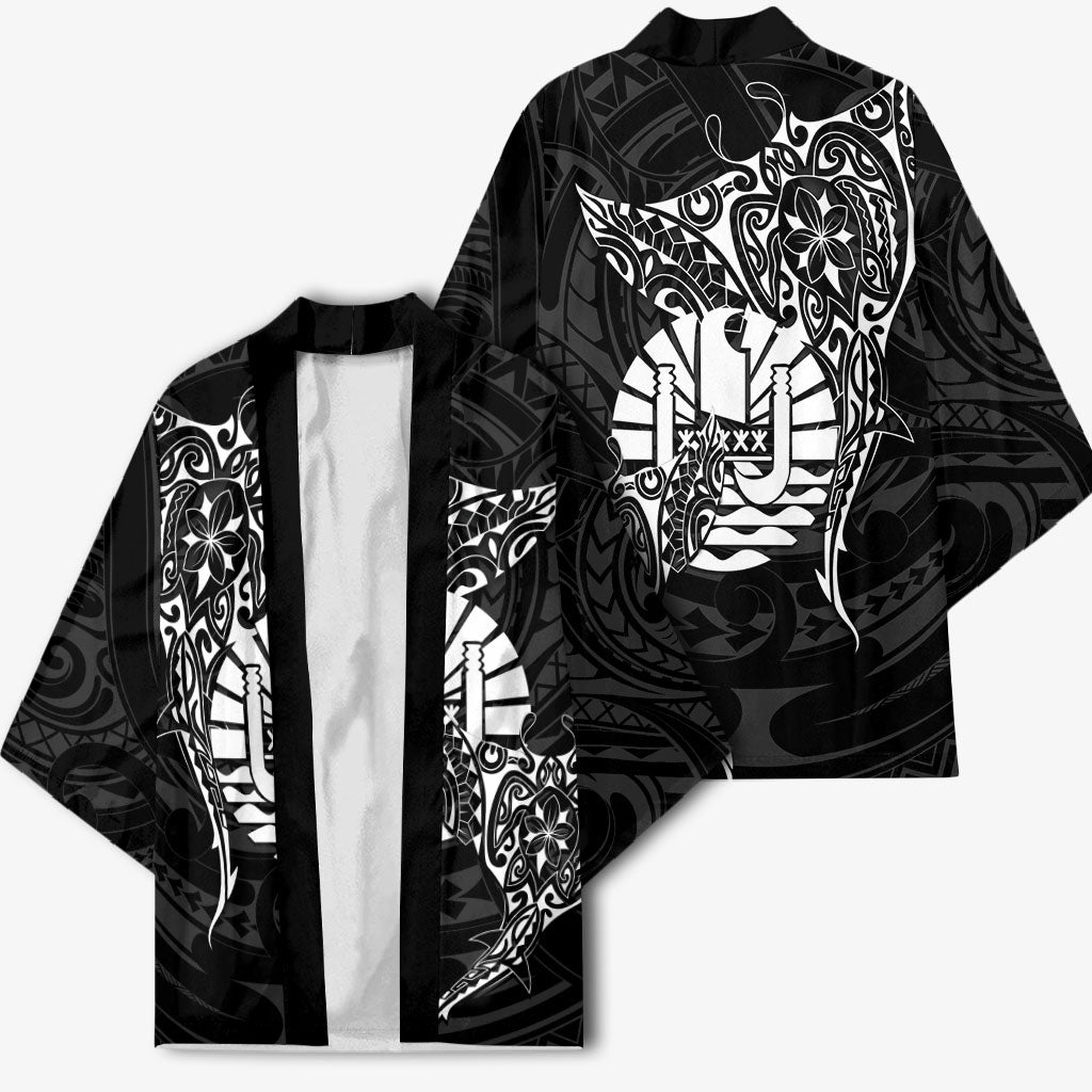 French Polynesia Manta Ray Tattoo Kimono Tahiti Hahalua Turtle Shark Black Color LT14 - Polynesian Pride