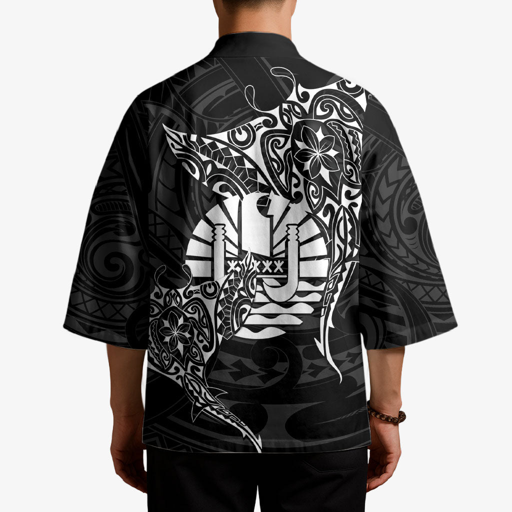 French Polynesia Manta Ray Tattoo Kimono Tahiti Hahalua Turtle Shark Black Color LT14 - Polynesian Pride