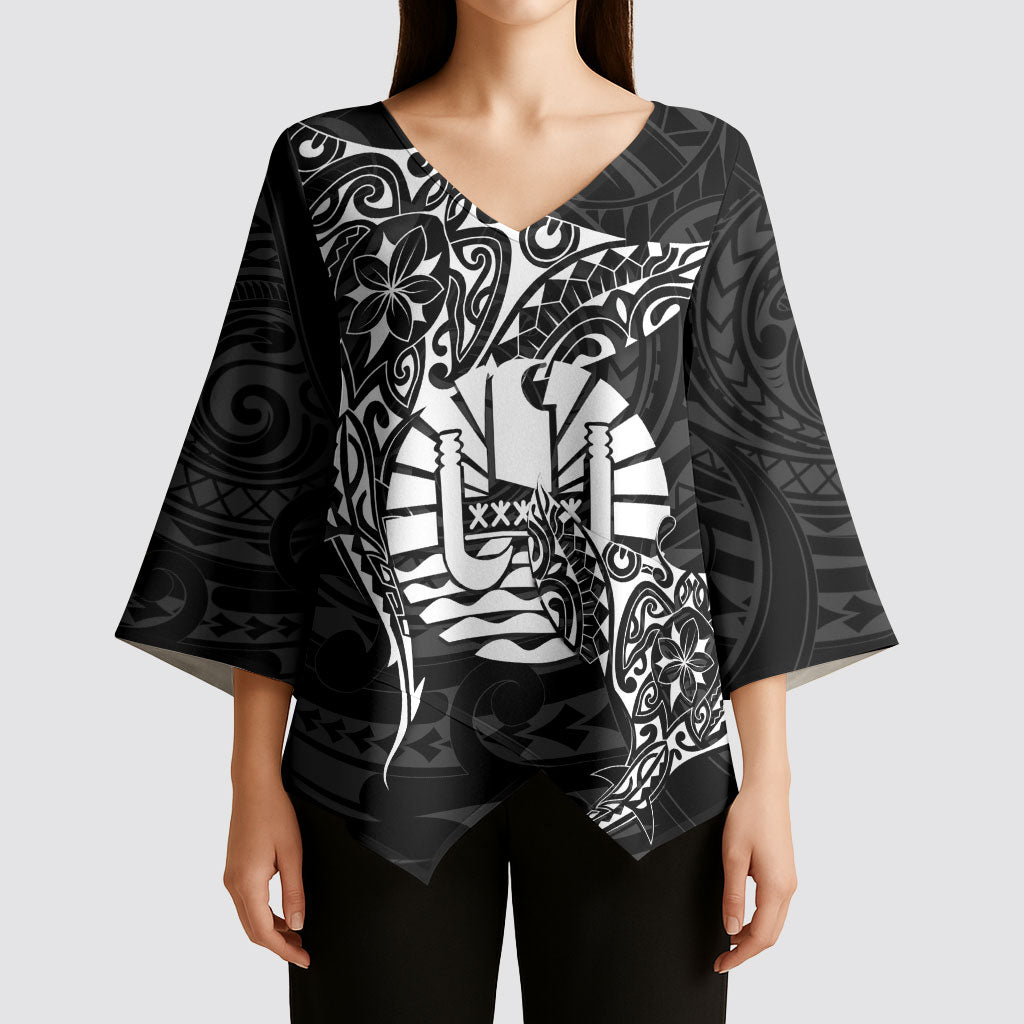 French Polynesia Manta Ray Tattoo Kimono Sleeve Blouse Tahiti Hahalua Turtle Shark Black Color LT14 - Polynesian Pride