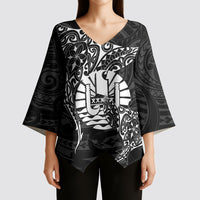 French Polynesia Manta Ray Tattoo Kimono Sleeve Blouse Tahiti Hahalua Turtle Shark Black Color LT14 - Polynesian Pride