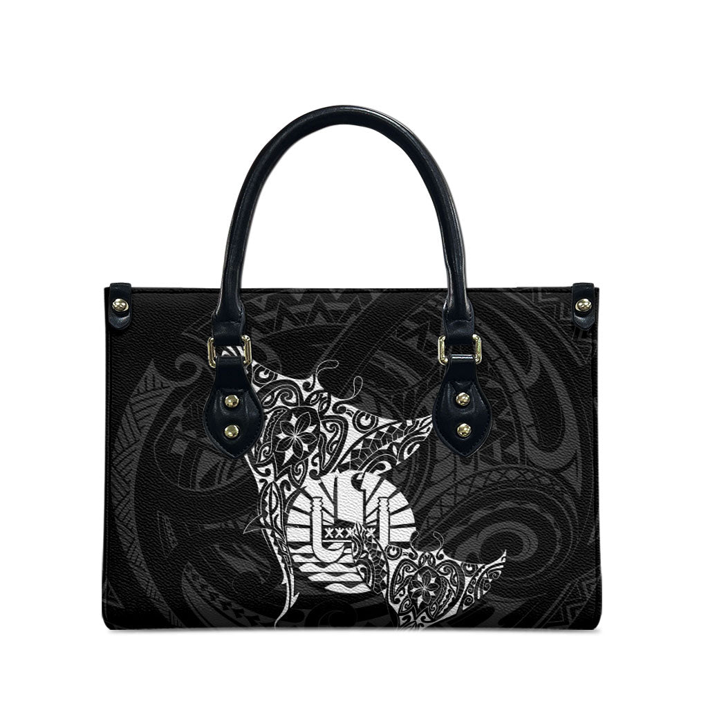 French Polynesia Manta Ray Tattoo Leather Bag Tahiti Hahalua Turtle Shark Black Color LT14 - Polynesian Pride