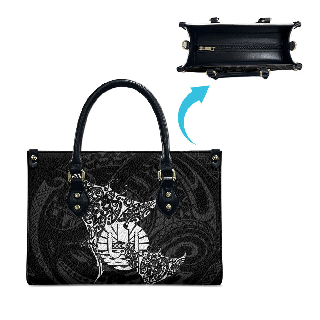 French Polynesia Manta Ray Tattoo Leather Bag Tahiti Hahalua Turtle Shark Black Color LT14 - Polynesian Pride