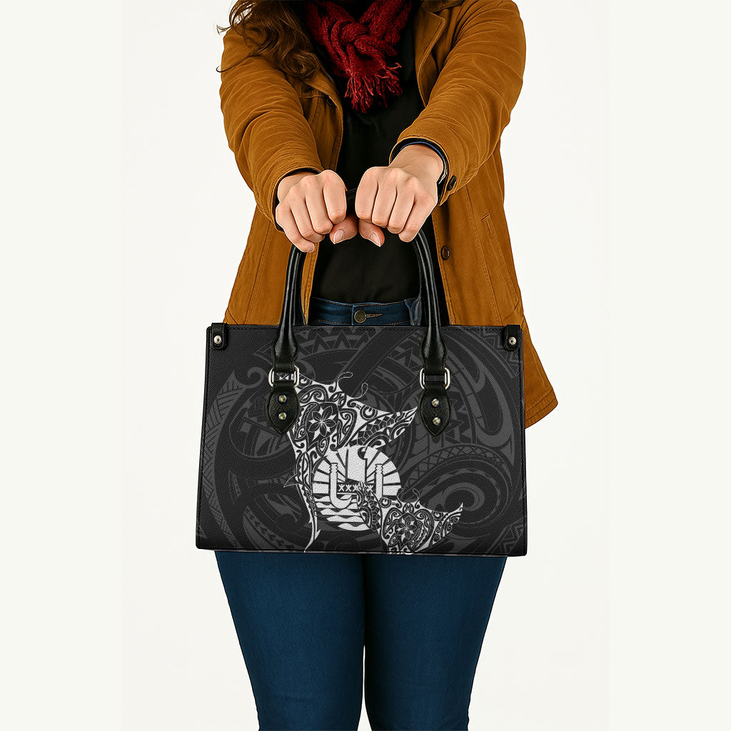 French Polynesia Manta Ray Tattoo Leather Bag Tahiti Hahalua Turtle Shark Black Color LT14 - Polynesian Pride