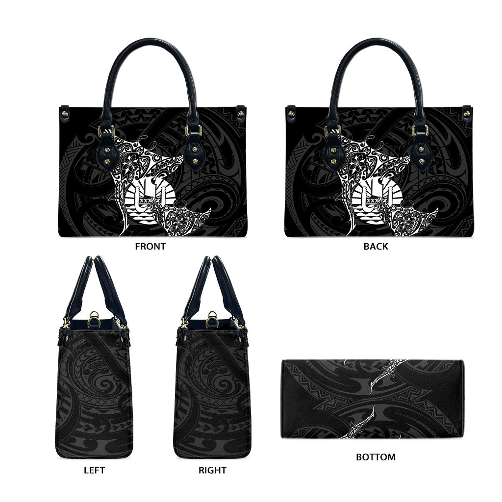 French Polynesia Manta Ray Tattoo Leather Bag Tahiti Hahalua Turtle Shark Black Color LT14 - Polynesian Pride