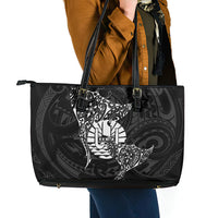 French Polynesia Manta Ray Tattoo Leather Tote Bag Tahiti Hahalua Turtle Shark Black Color LT14 - Polynesian Pride