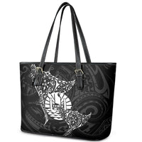 French Polynesia Manta Ray Tattoo Leather Tote Bag Tahiti Hahalua Turtle Shark Black Color LT14 - Polynesian Pride