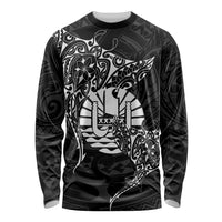 French Polynesia Manta Ray Tattoo Long Sleeve Shirt Tahiti Hahalua Turtle Shark Black Color