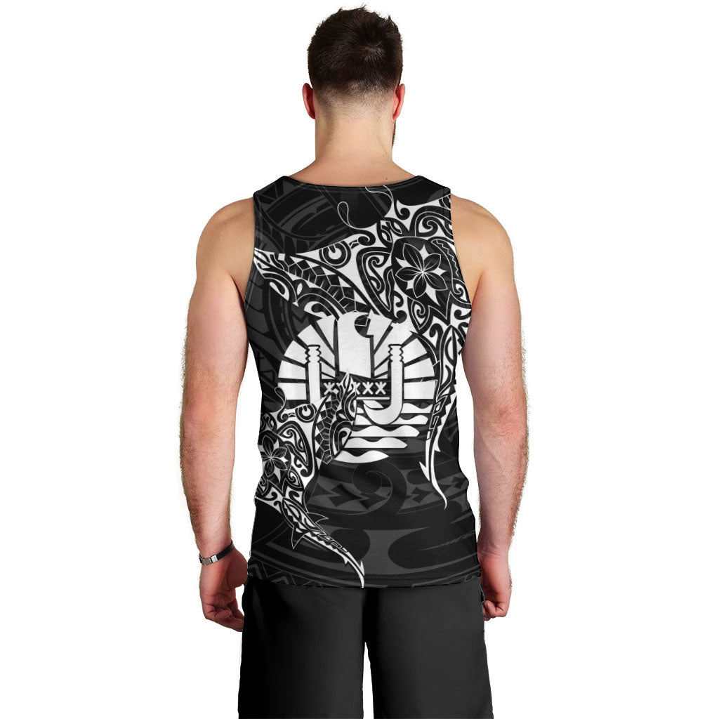 French Polynesia Manta Ray Tattoo Men Tank Top Tahiti Hahalua Turtle Shark Black Color LT14 - Polynesian Pride