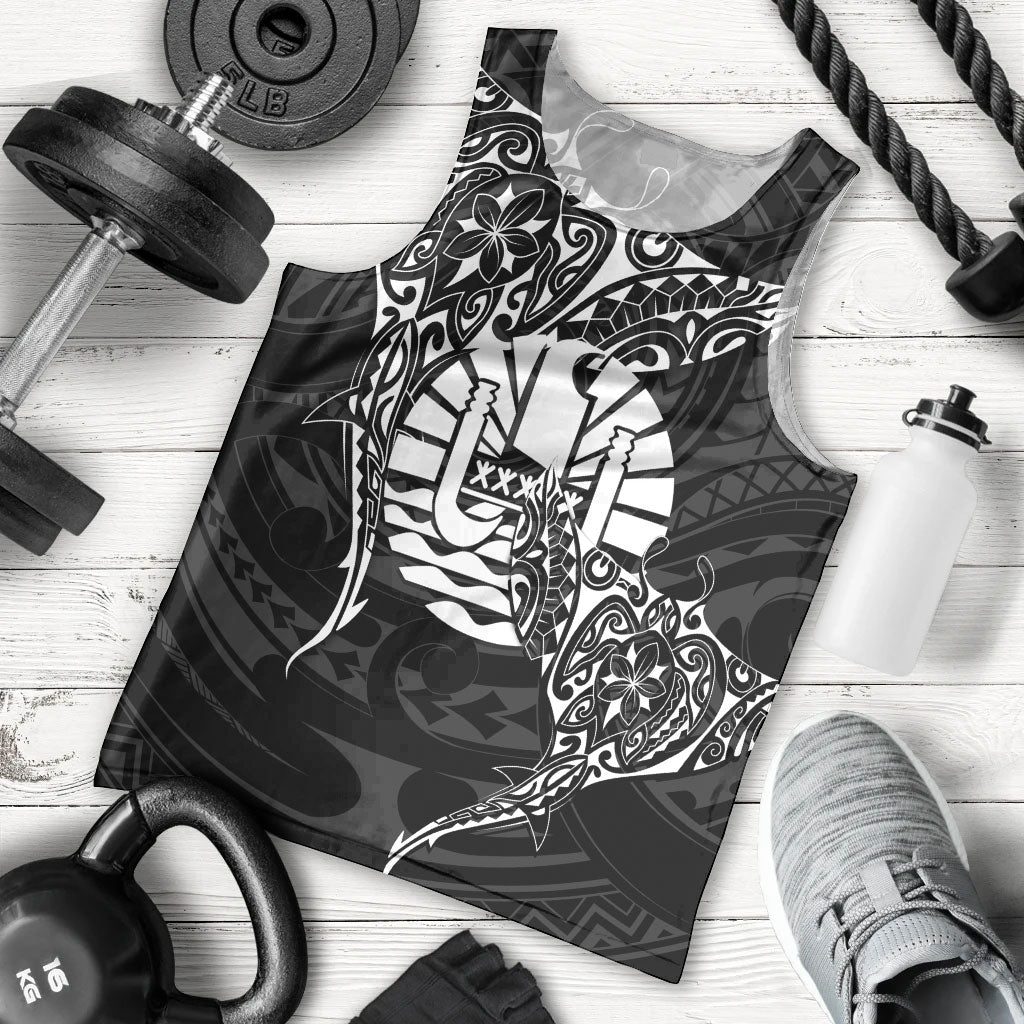 French Polynesia Manta Ray Tattoo Men Tank Top Tahiti Hahalua Turtle Shark Black Color LT14 - Polynesian Pride