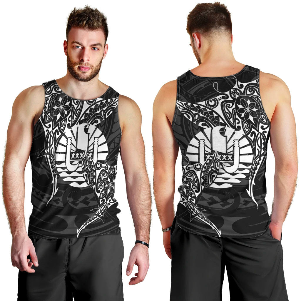 French Polynesia Manta Ray Tattoo Men Tank Top Tahiti Hahalua Turtle Shark Black Color LT14 - Polynesian Pride