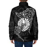 French Polynesia Manta Ray Tattoo Padded Jacket Tahiti Hahalua Turtle Shark Black Color
