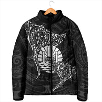 French Polynesia Manta Ray Tattoo Padded Jacket Tahiti Hahalua Turtle Shark Black Color