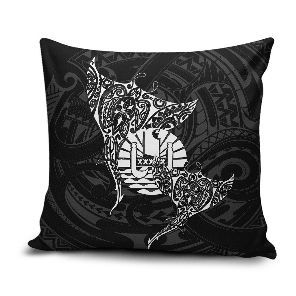 French Polynesia Manta Ray Tattoo Pillow Cover Tahiti Hahalua Turtle Shark Black Color
