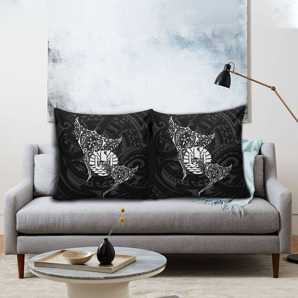 French Polynesia Manta Ray Tattoo Pillow Cover Tahiti Hahalua Turtle Shark Black Color LT14 - Polynesian Pride